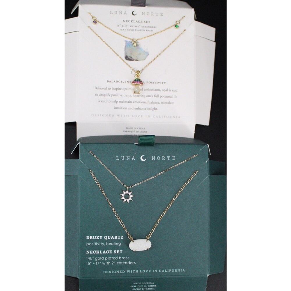 Luna Norte Necklace Set Bundle Gold Plated Druzy Quartz Mushroom Opal Boho